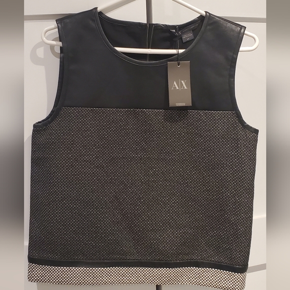 Armani Exchange Faux Leather / Knit Top, Size S/P - Picture 1 of 4